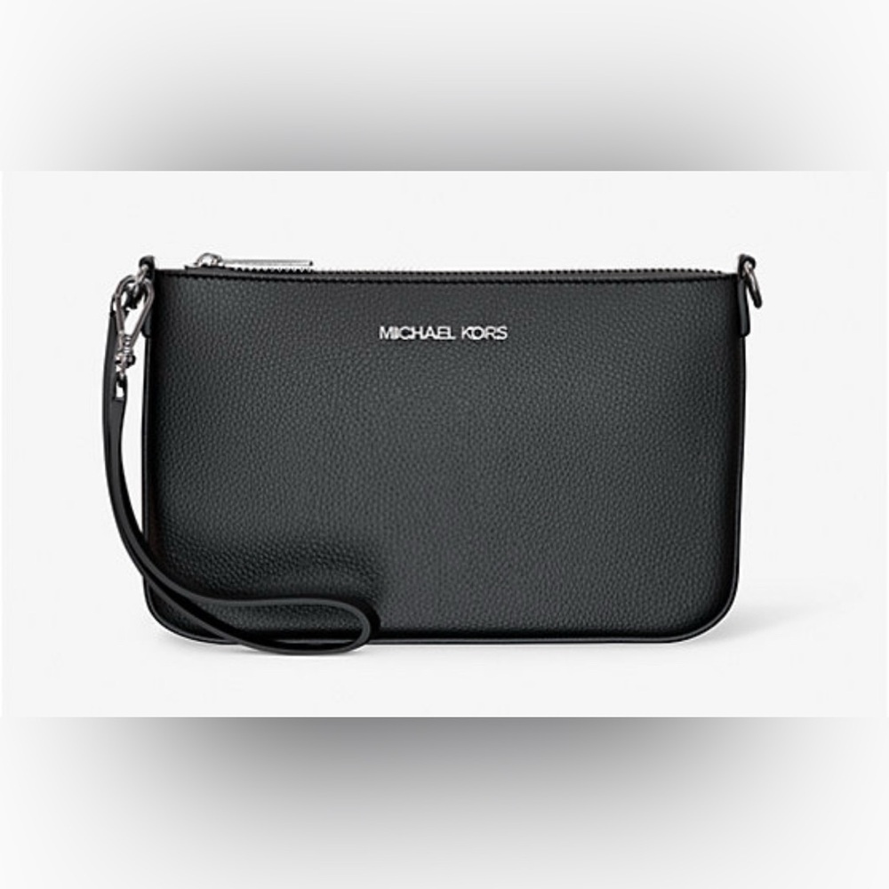 Michael Kors Jet Set Small Pebbled Leather Convertible Wristlet Bag Black NWT - Picture 2 of 13
